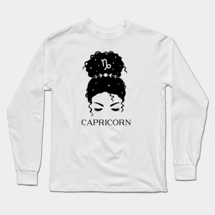 Messy Bun Celestial Queen: Capricorn Zodiac Sign Long Sleeve T-Shirt